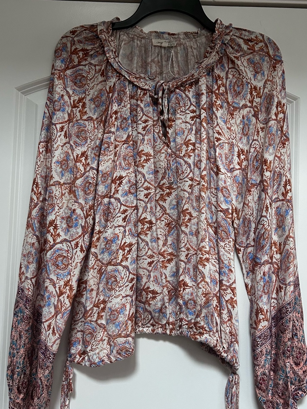 Mystree Womens Sz L Paisley Boho Hippie Flowy Fairycore Peasant Shirt Blouse Top